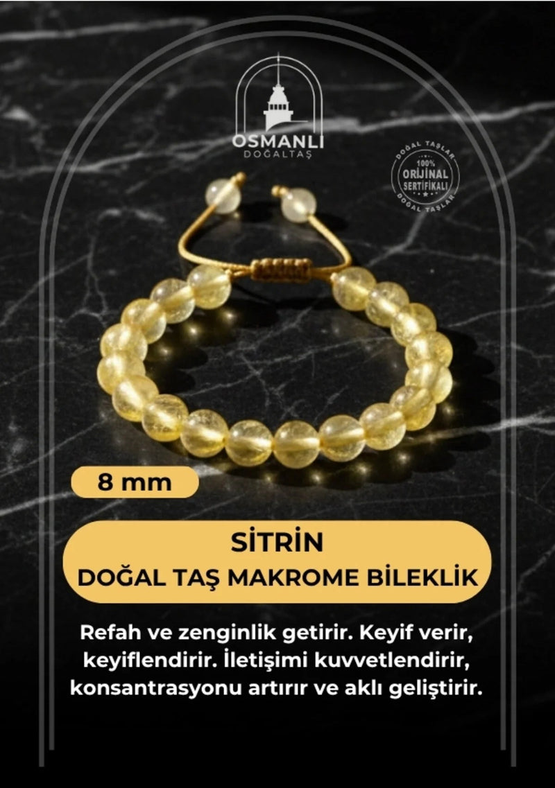 Sitrin 8mm Merdiven Kapama Doğal Taş Bileklik