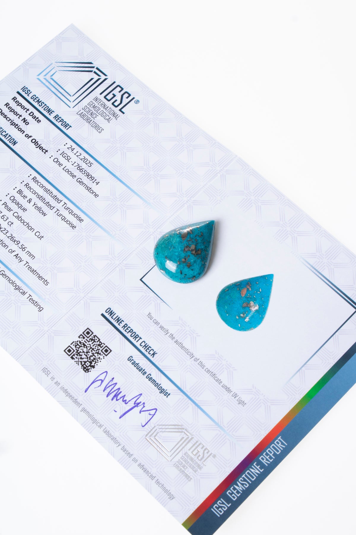 Sertifikalı Damla Turkuaz Kabaşon (S.K:333)