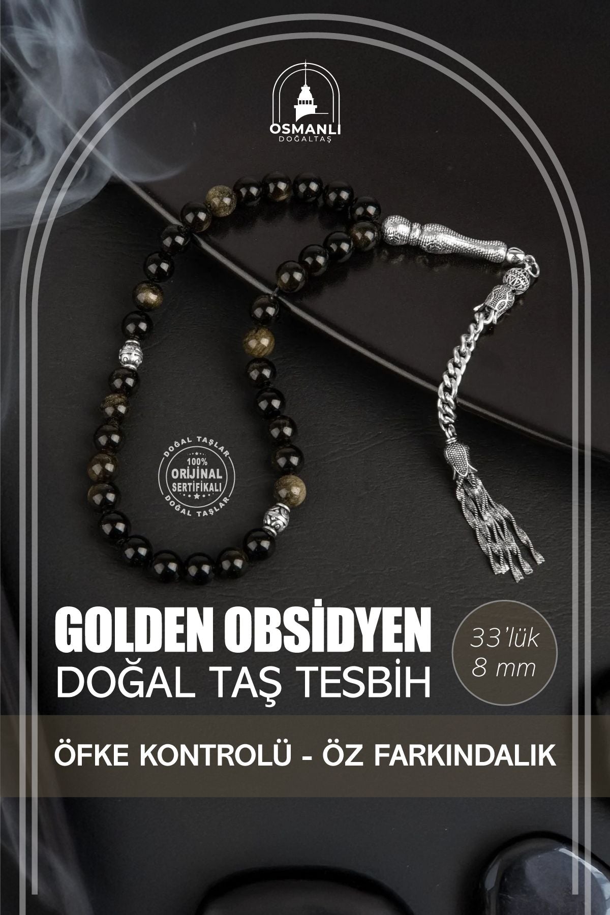 Golden Obsidyen Doğal Taş Tesbih 33lük - 8mm