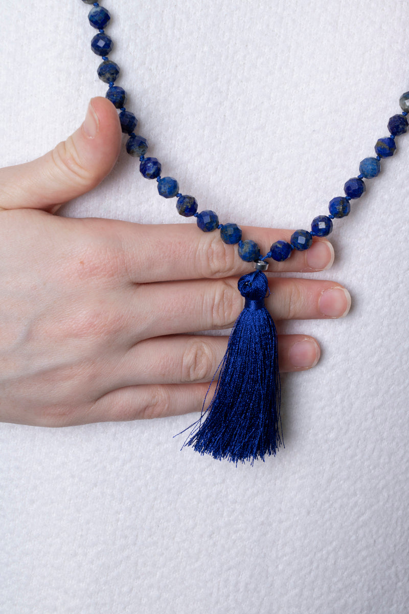 Sertifikalı Lapis Lazuli Elmas Kesim Fasetli Doğal Taş Tesbih Kolye 99luk - 8mm (SK:287)