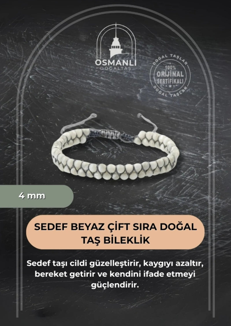 Sedef Beyaz 4mm Çift Sıra Doğal Taş Bileklik