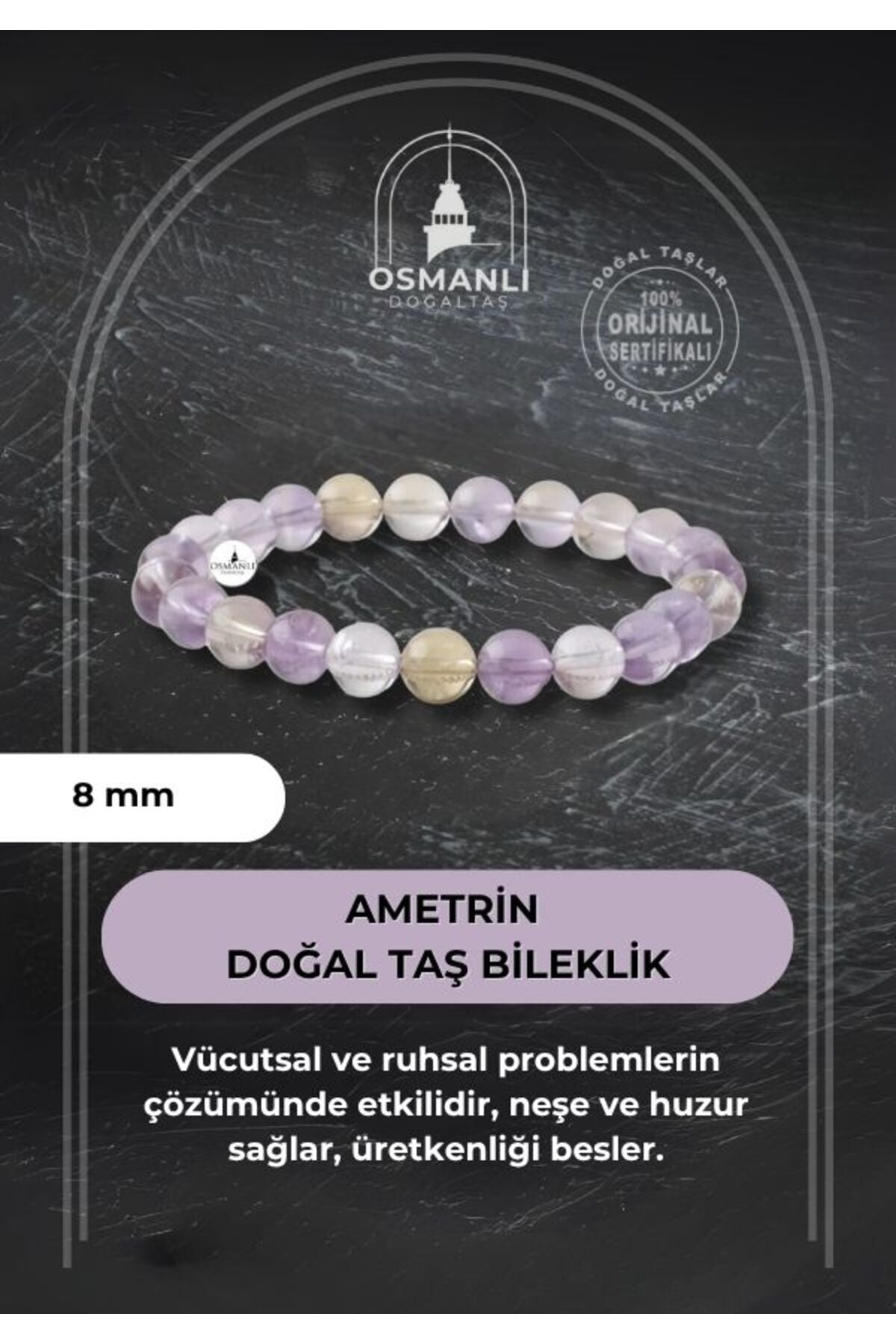 Ametrin 8mm Doğal Taş Bileklik