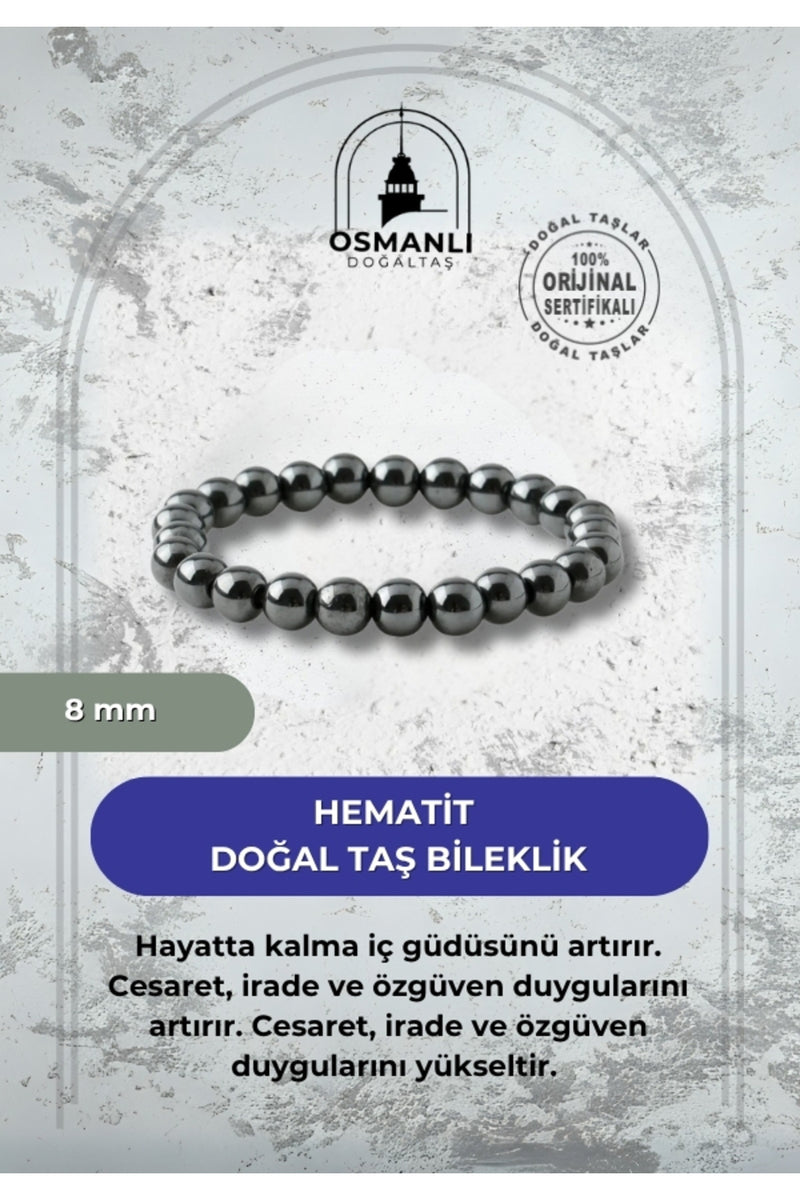 Hematit 8mm Doğal Taş Bileklik