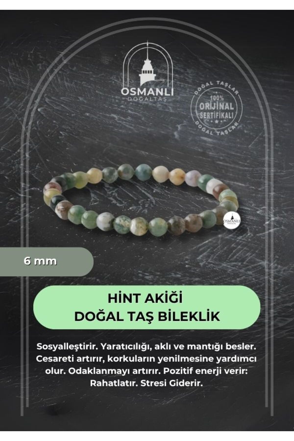 Hint Akiği 6mm Doğal Taş Bileklik