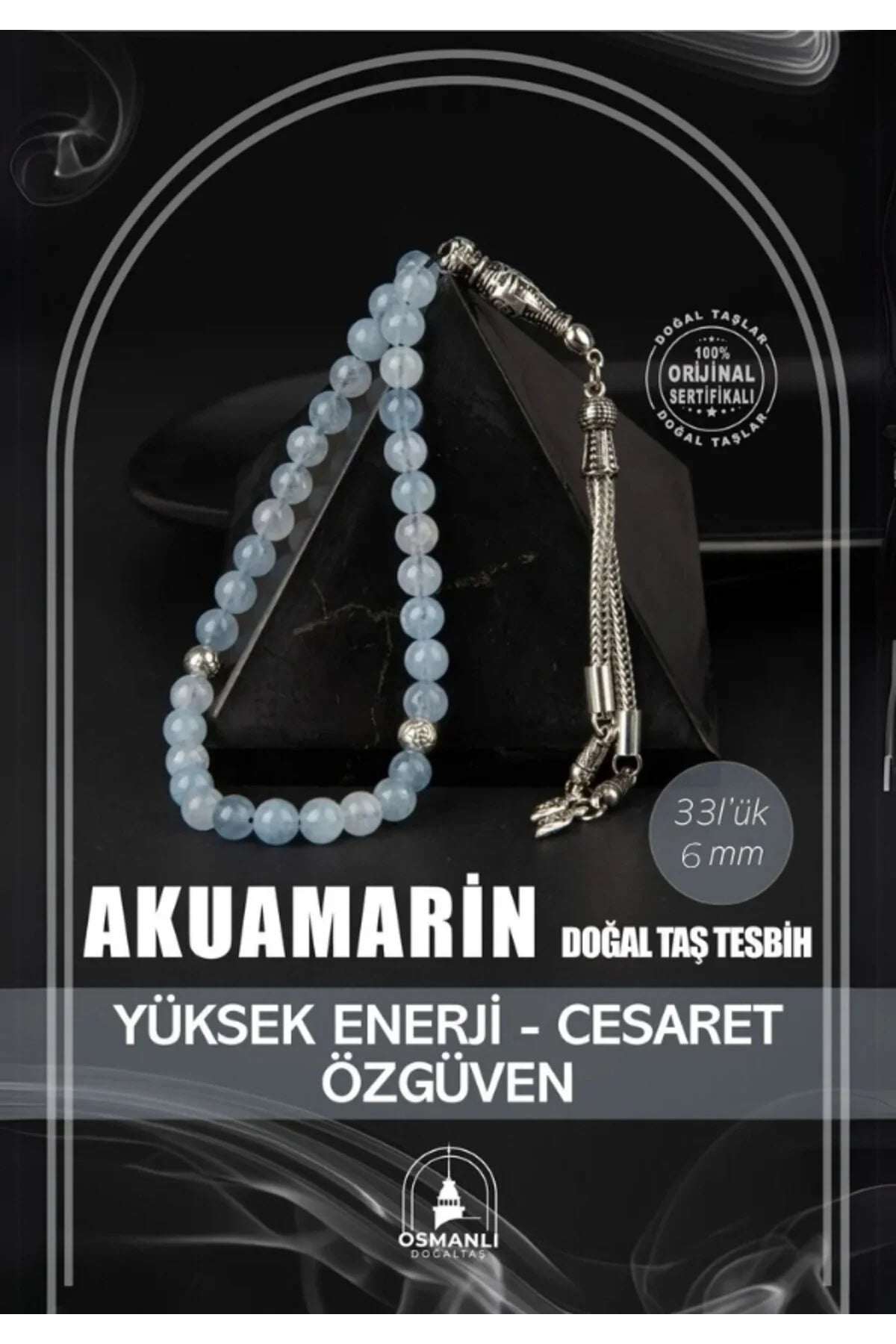 Akuamarin Doğal Taş Tesbih 33lük - 6mm