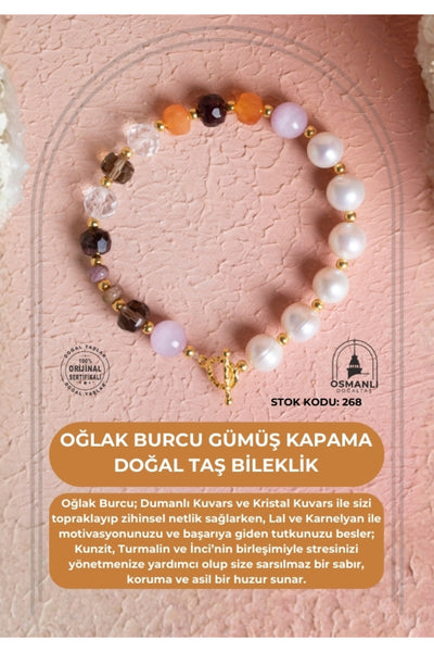 Sertifikalı Oğlak Burcu Gümüş Kapama Doğal Taş Bileklik (SK:268)