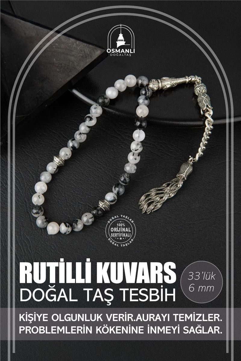 Rutilli Kuvars Doğal Taş Tesbih 33lük - 6mm