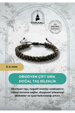 Obsidyen 3-4mm Çift Sıra Doğal Taş Bileklik