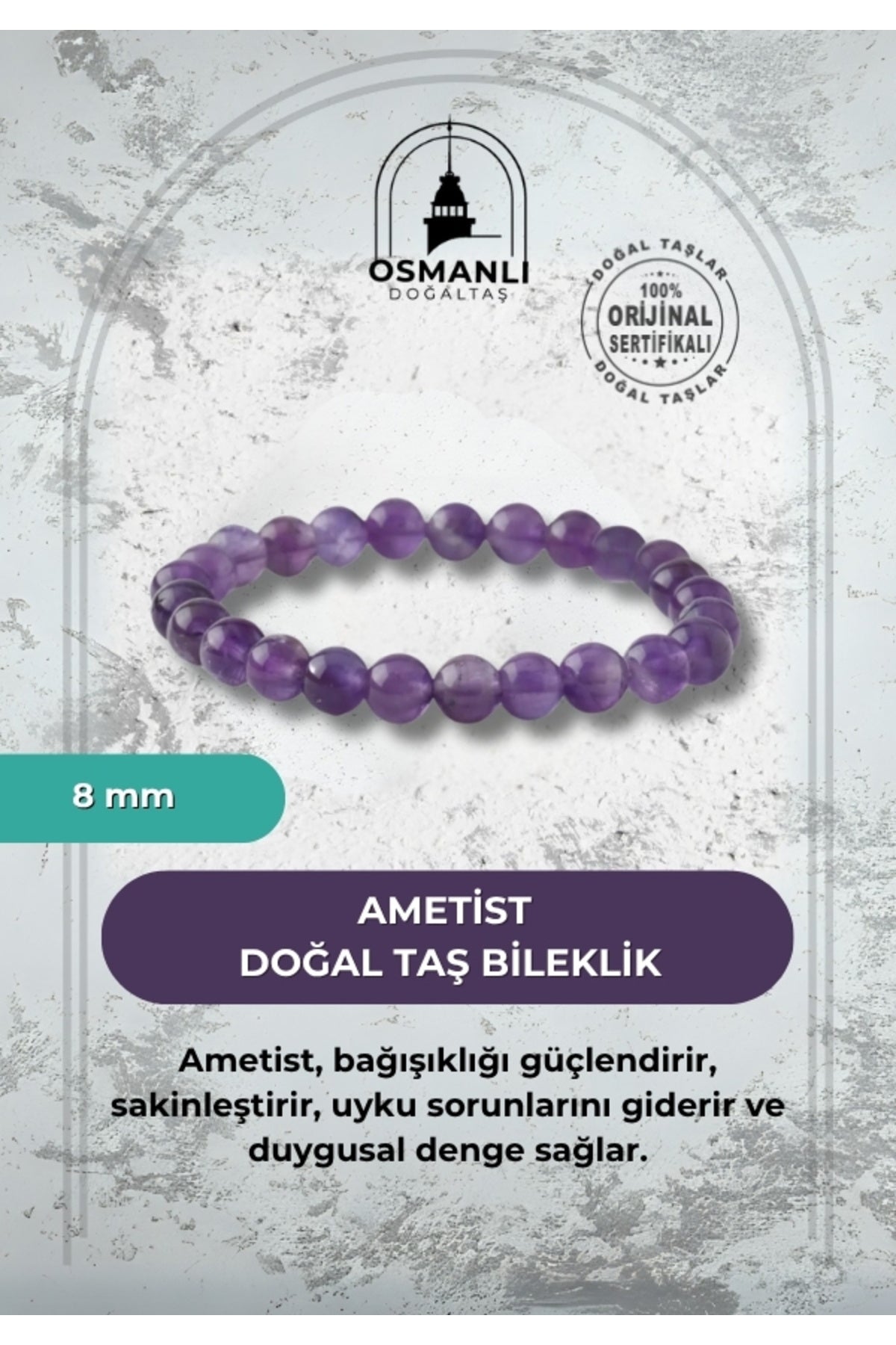 Ametist 8mm Doğal Taş Bileklik