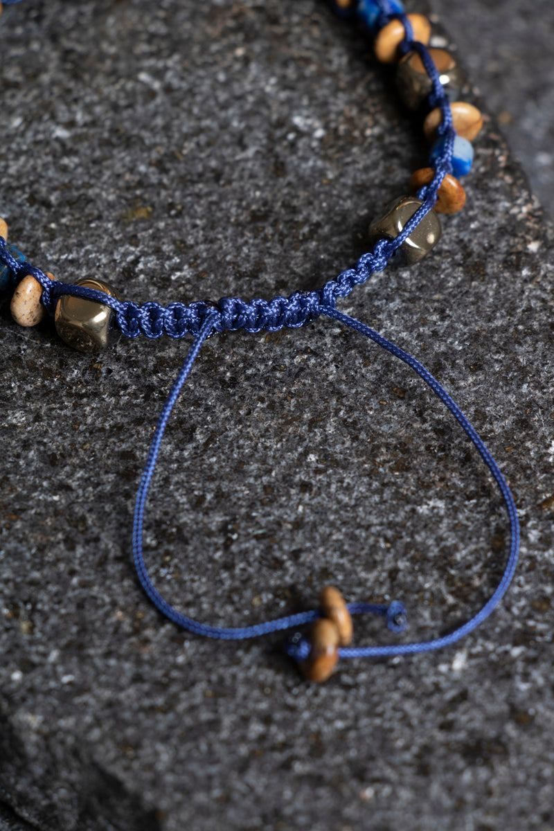 Sertifikalı Jasper, Lapis Lazuli, Hematit Doğal Taş Makrome Bileklik (SK:364)