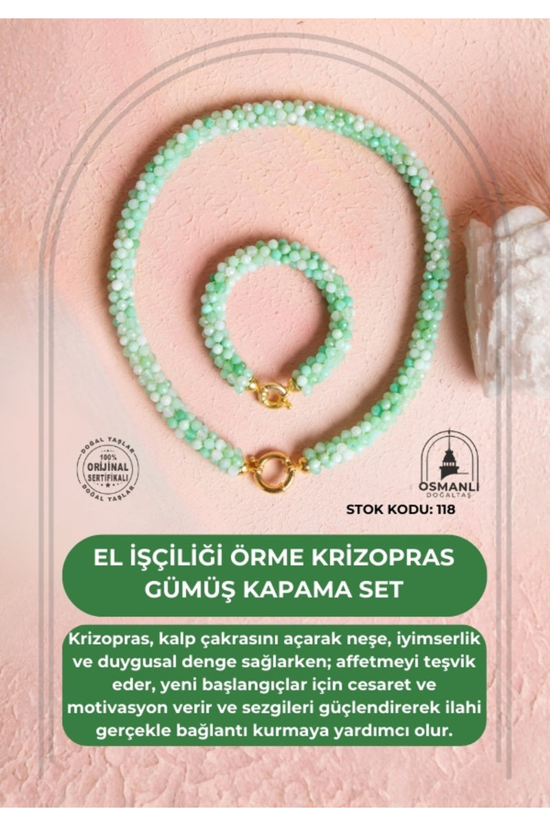 Sertifikalı El İşçiliği Örme Krizopras Gümüş  Kapama Set (SK:118)