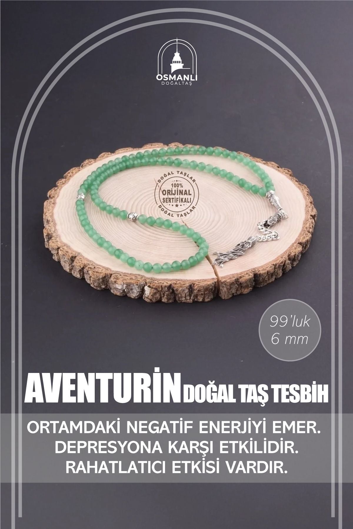 Sertifikalı Aventurin 99'luk Doğaltaş Tesbih 6 Mm, T217