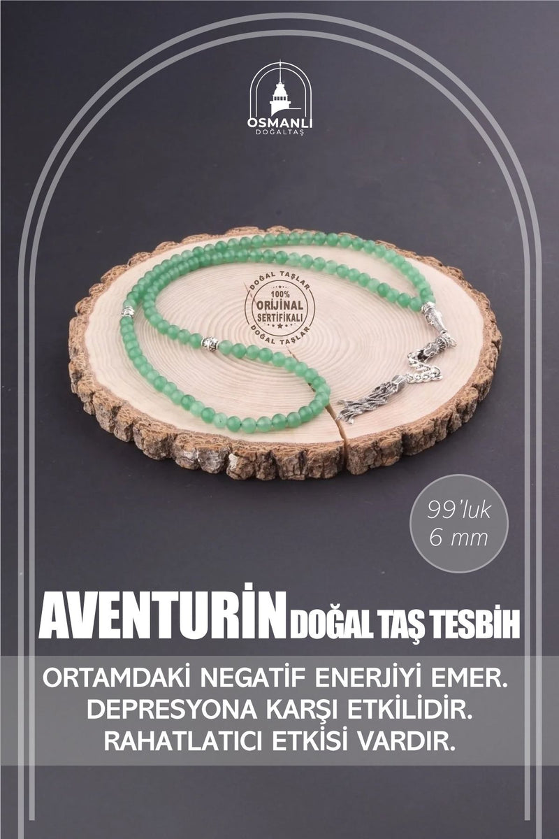 Sertifikalı Aventurin 99'luk Doğaltaş Tesbih 6 Mm, T217
