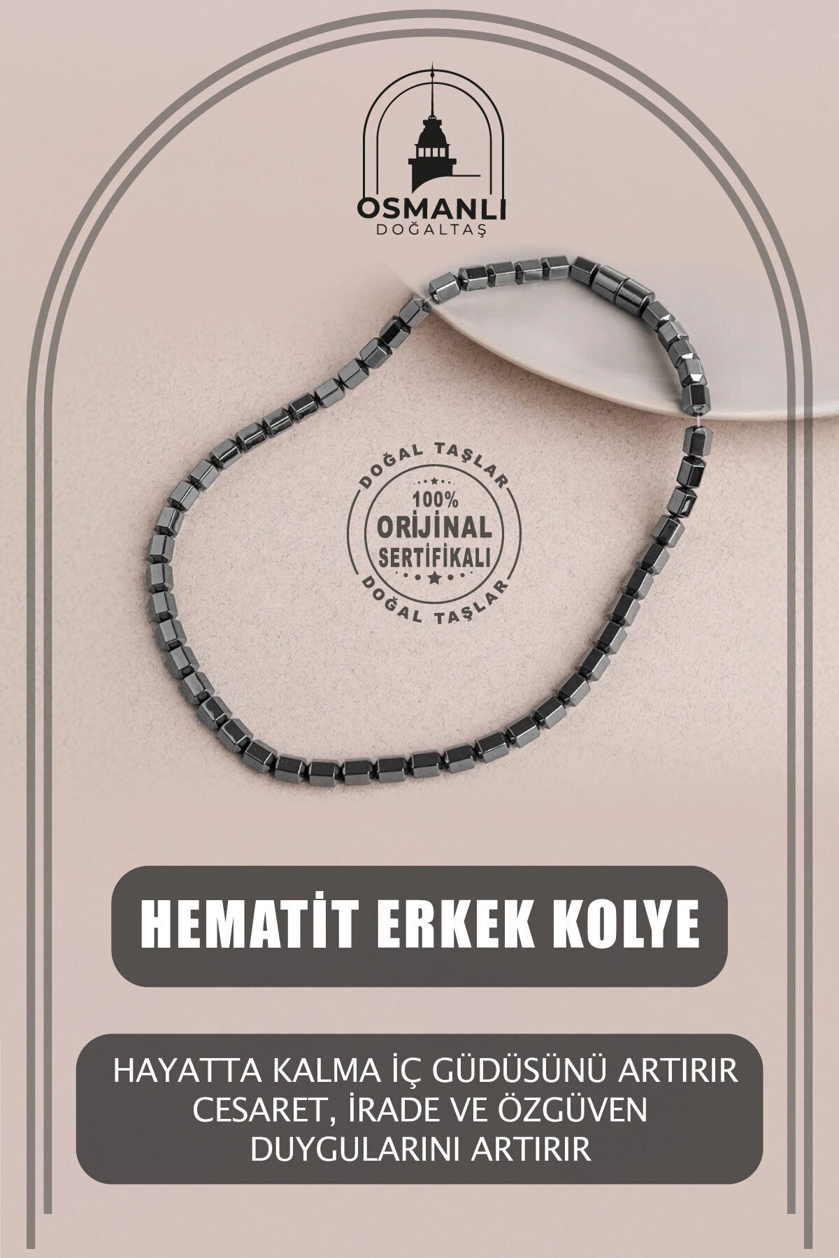Hematit Doğal Taş Erkek Kolye