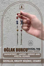 Oğlak Burcu Zaza Tesbih Doğal Taş Dumortierit, Jasper, Kırmızı Akik, Kristal Kuvars