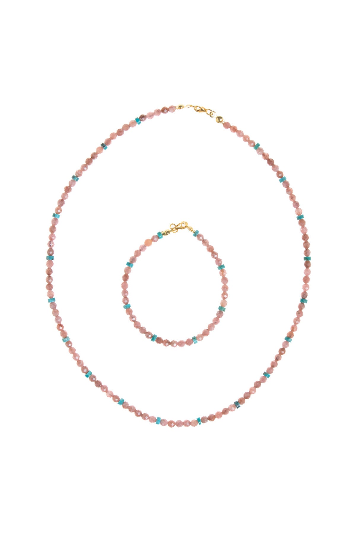 Sertifikalı Rodokrozit, Turkuaz Gümüş Kapama Doğal Taş Set