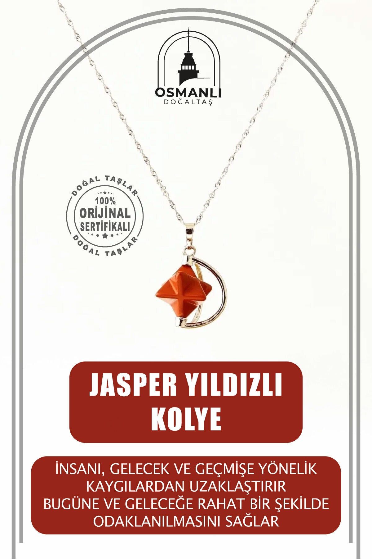 Jasper Doğal Taş Yıldızlı Kolye, Gümüş Zincir