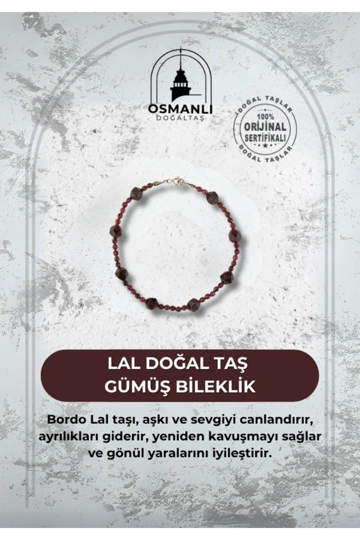 Lal Doğal Taş Gümüş Bileklik