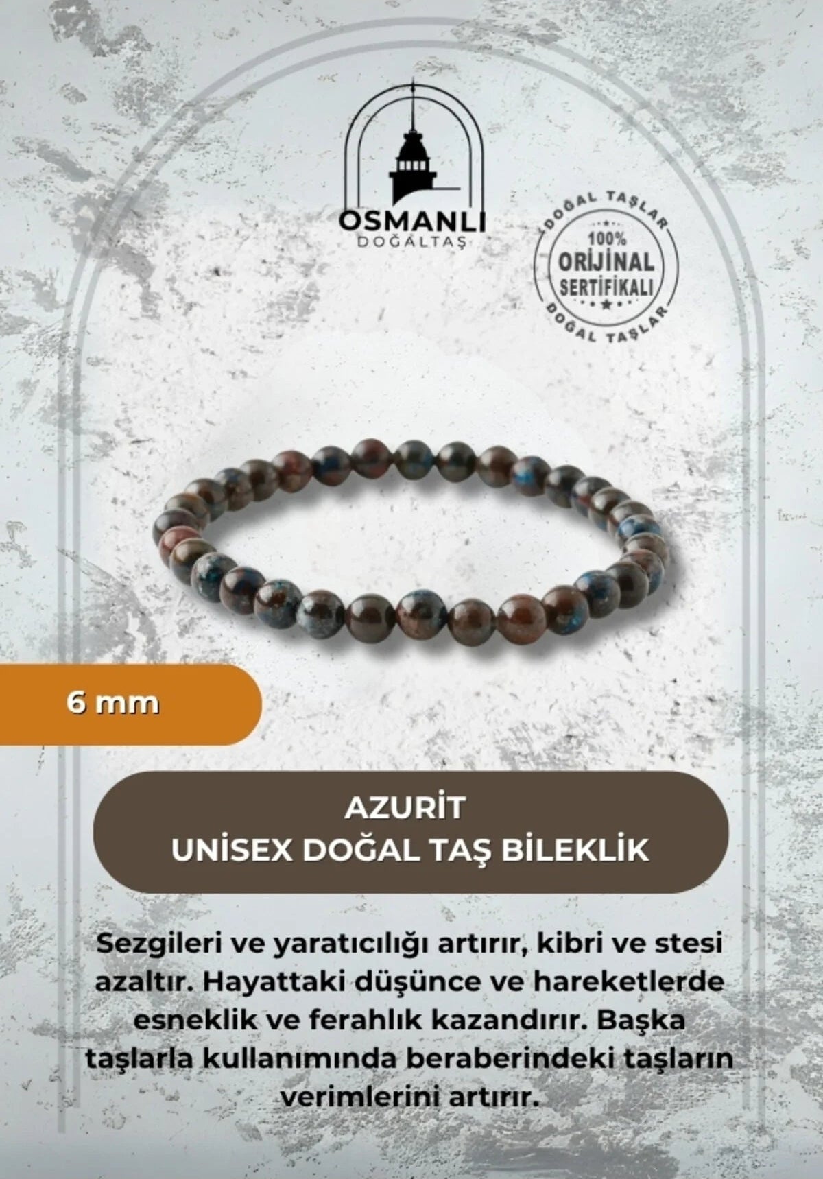 Azurit 6mm Doğal Taş Bileklik