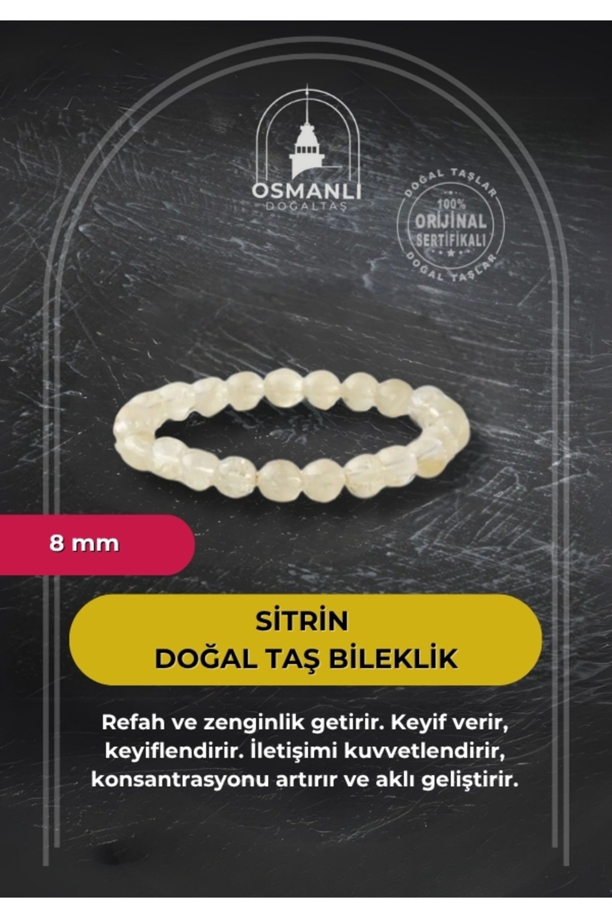Sitrin 8mm Doğal Taş Bileklik