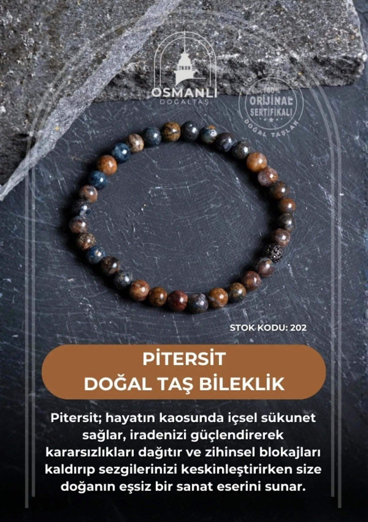 Pitersit 6mm Doğal Taş Bileklik