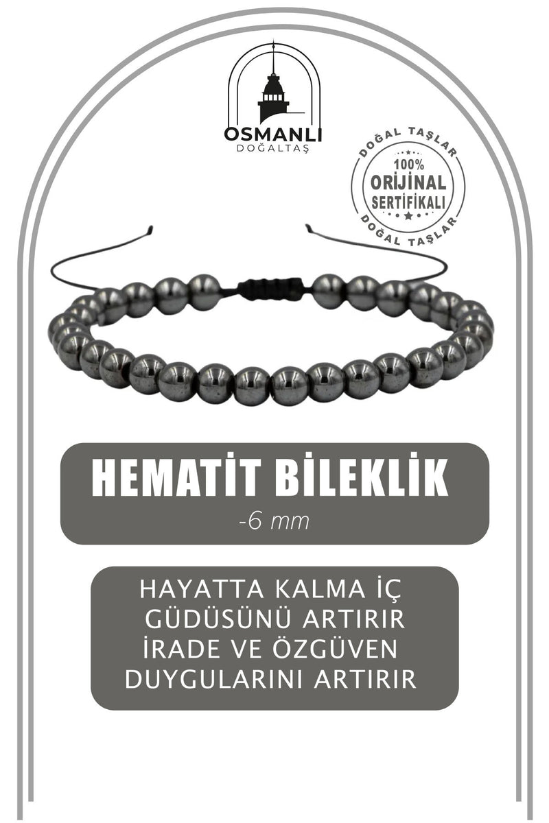 Hematit 6mm Merdiven Kapama Doğal Taş Bileklik