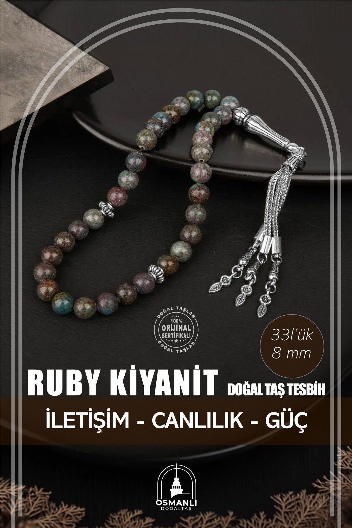 Ruby Kiyanit Doğal Taş Tesbih 33lük - 8mm