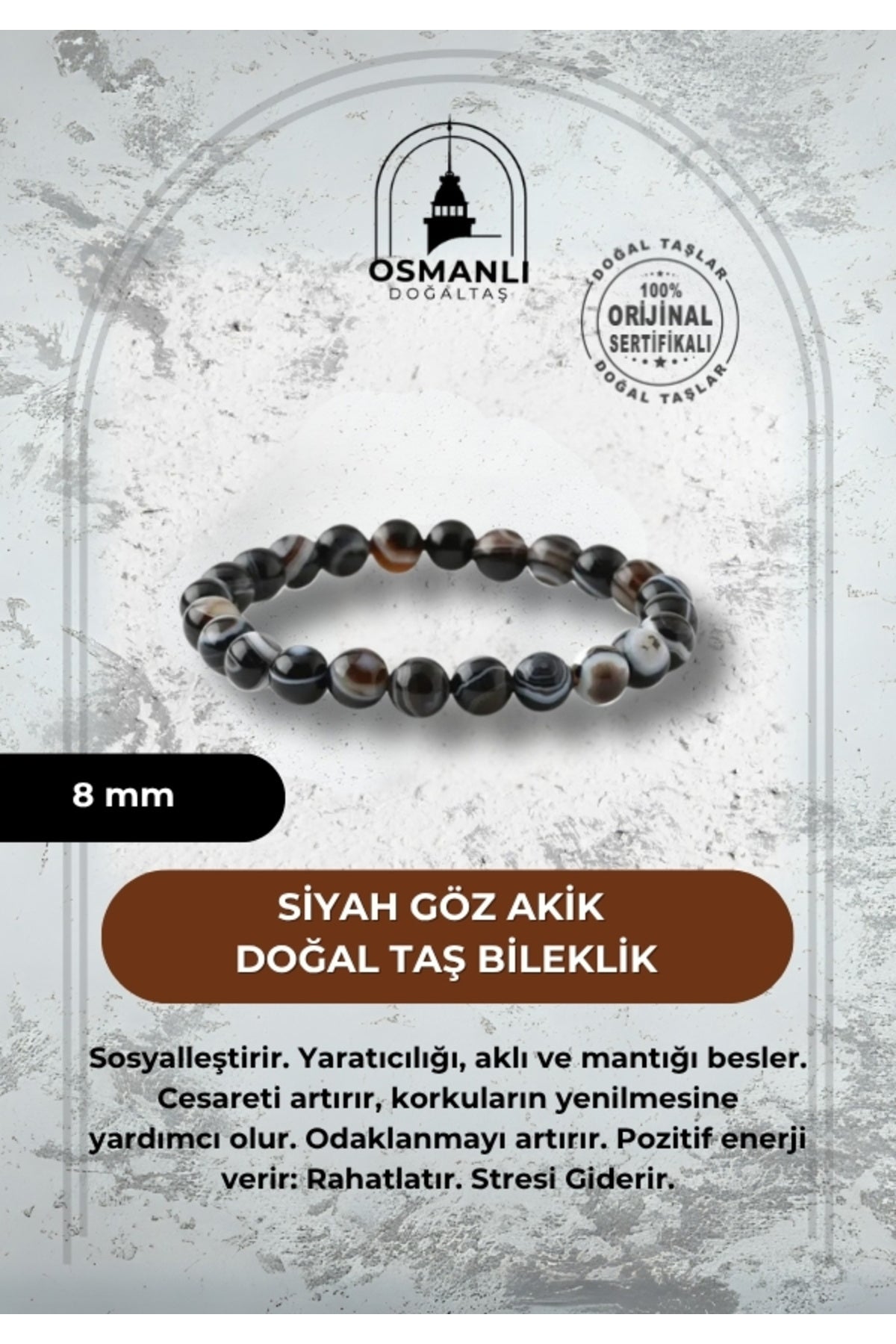 Siyah Göz Akik 8mm Doğal Taş Bileklik