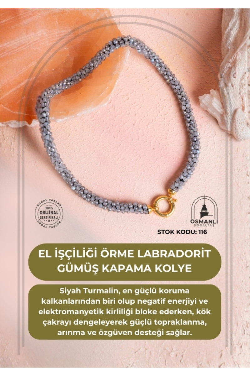 Sertifikalı El İşçiliği Örme Labradorit Kapama Kolye (SK:116)