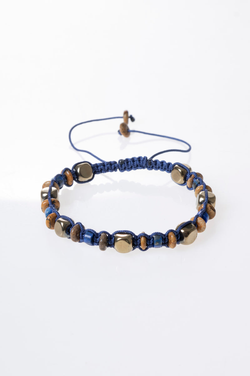 Sertifikalı Jasper, Lapis Lazuli, Hematit Doğal Taş Makrome Bileklik (SK:364)