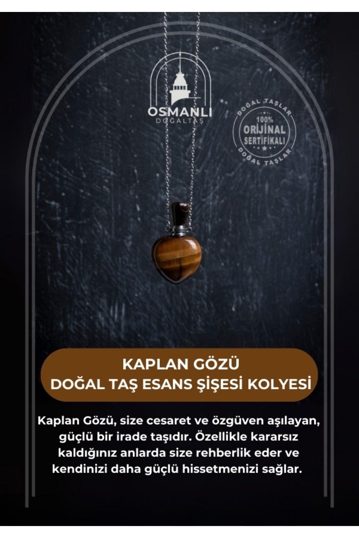 Sertifikalı Kaplan Gözü Doğal Taş Esans Şişesi Kolye