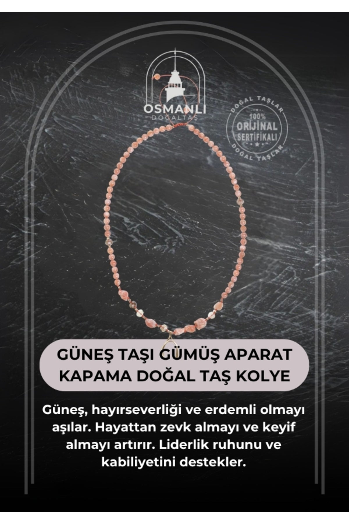 Sertifikalı Güneş Taşı Gümüş Aparat Kapama Doğal Taş Kolye