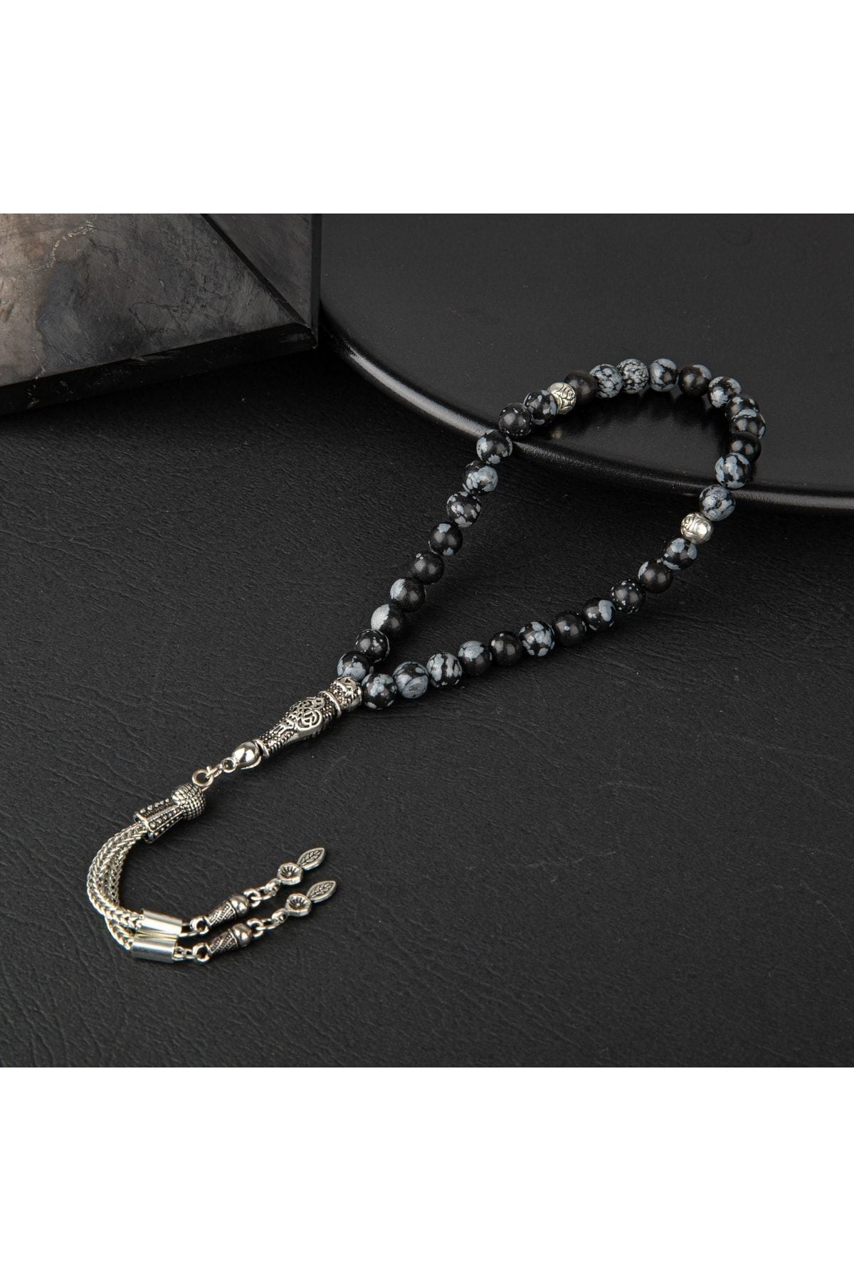 Karlı Obsidyen Doğal Taş Tesbih 33lük - 6mm