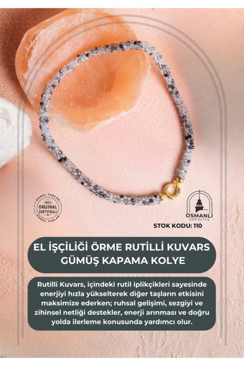 Sertifikalı El İşçiliği Örme Rutilli Kuvars Kapama Kolye (SK:110)