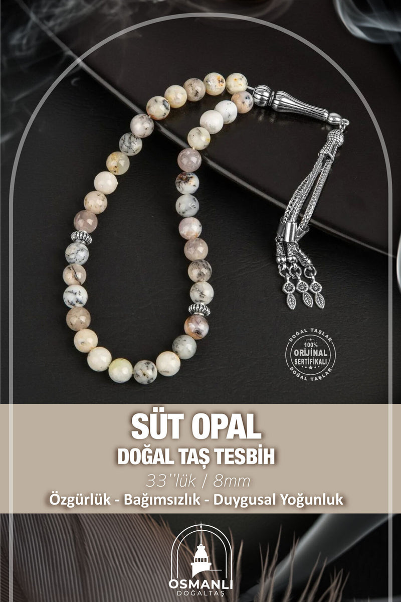 Süt Opal Doğal Taş Tesbih 33lük - 8mm