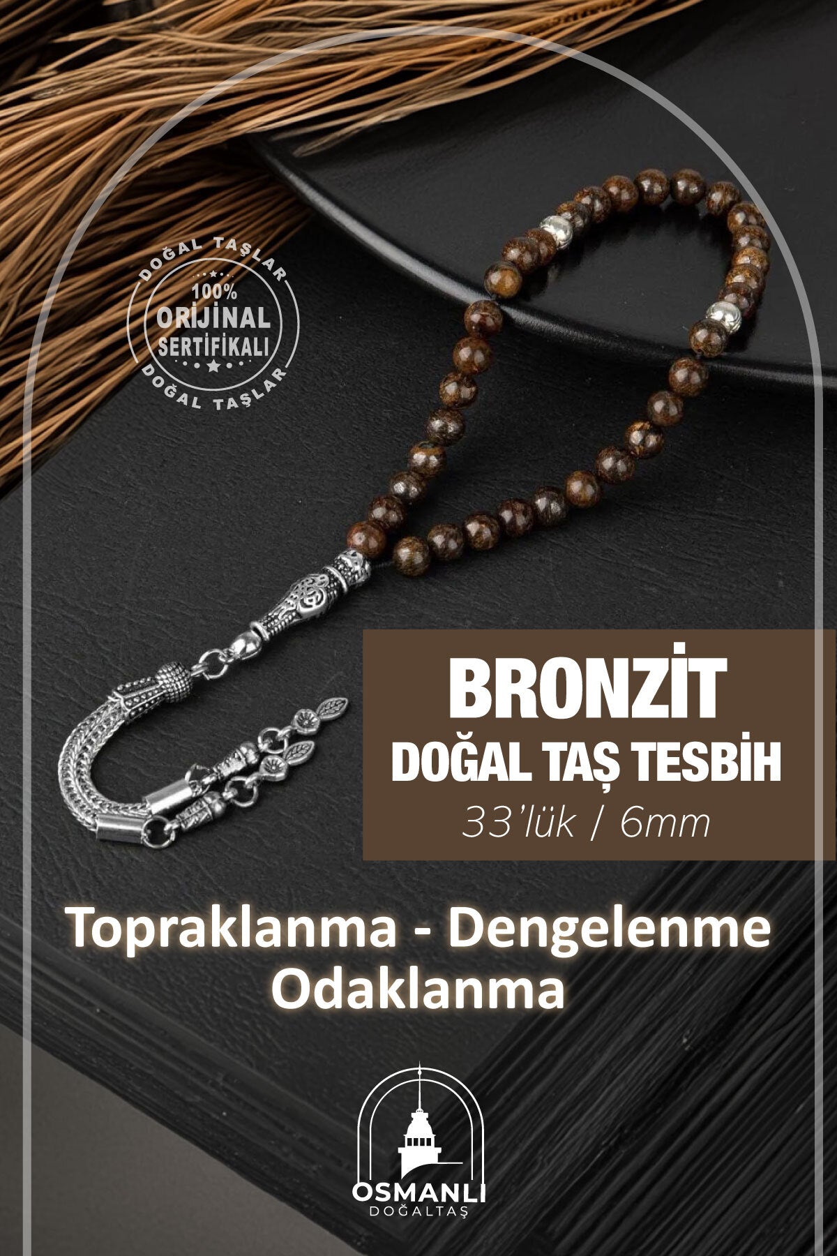 Bronzit Doğal Taş Tesbih 33lük - 6mm