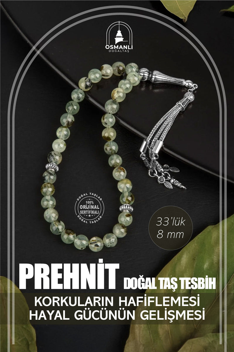 Prehnit Doğal Taş Tesbih 33lük - 8mm