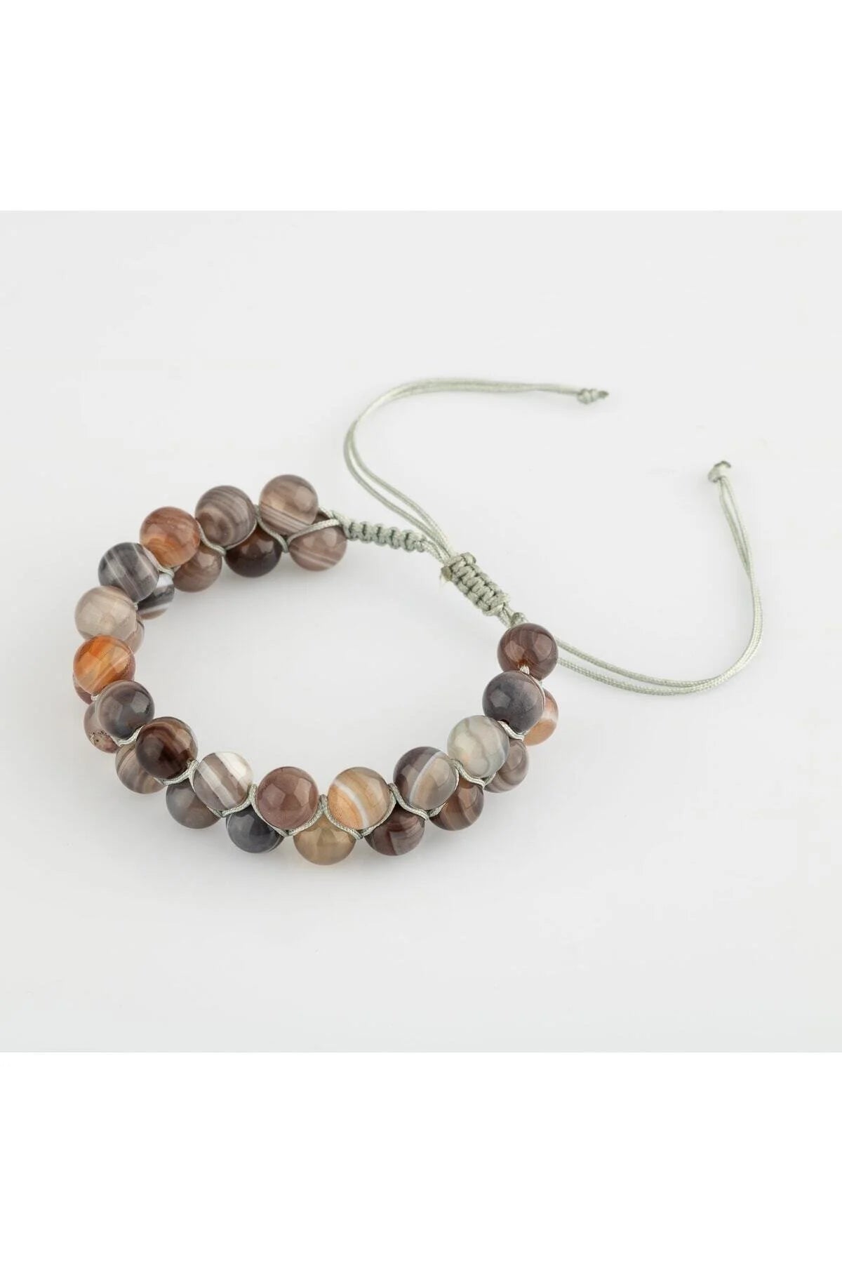 Botswana Akiği 8mm Çift Sıra Makrome Doğal Taş Bileklik