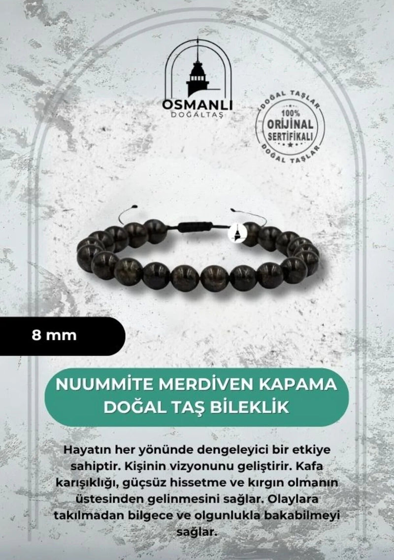 Nuummite 8mm Merdiven Kapama Doğal Taş Bileklik