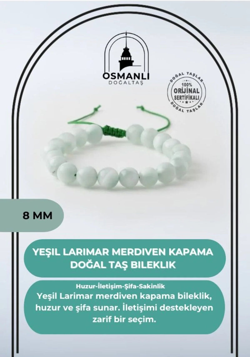 Yeşil Larimar 8mm Merdiven Kapama Doğal Taş Bileklik