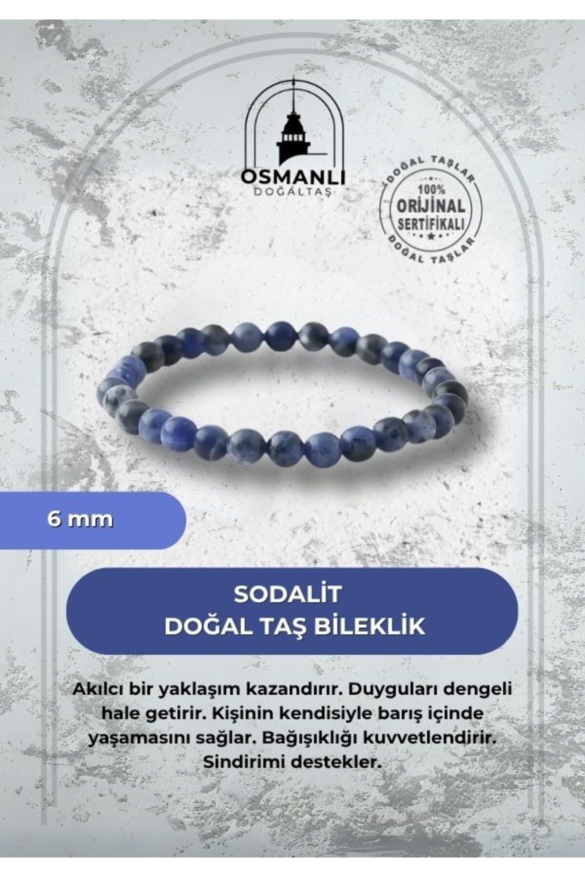 Sodalit 6mm Doğal Taş Bileklik