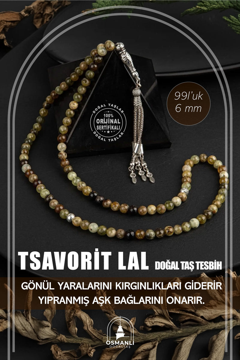 Tsavorit Lal Doğal Taş Tesbih 99luk - 6mm