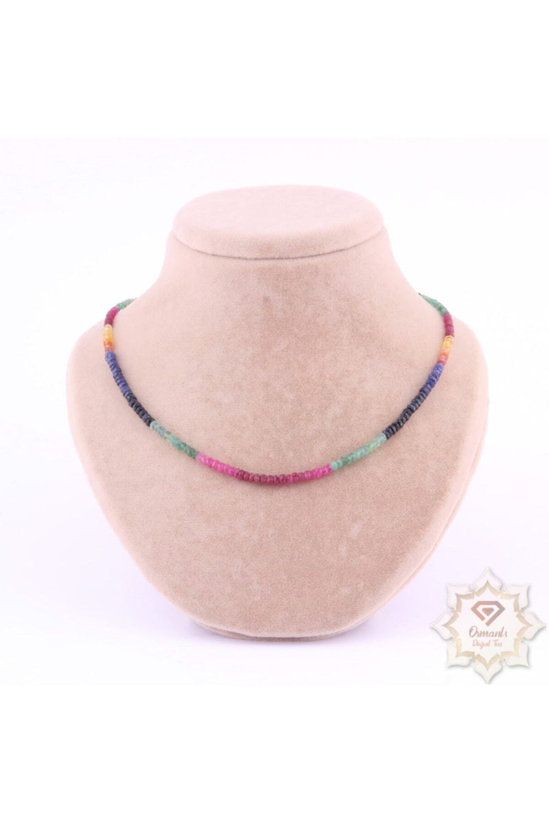 Sertifikalı Doğal Taş Kolye- Yakut, Safir, Zümrüt