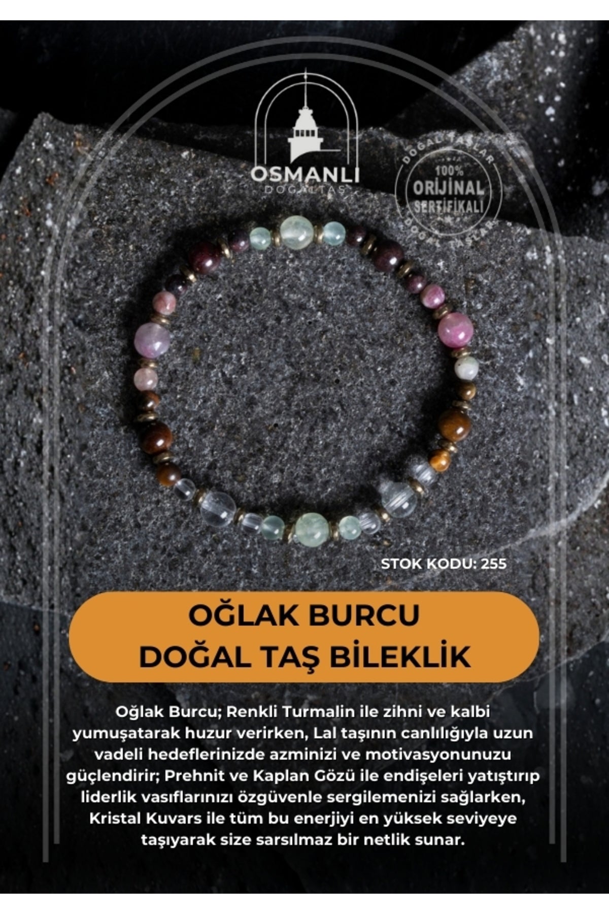 Sertifikalı Oğlak Burcu Doğal Taş Bileklik (SK:255)