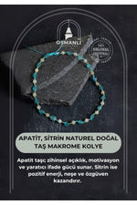 Sertifikalı Apatit, Sitrin Naturel Doğal Taş Makrome Kolye 