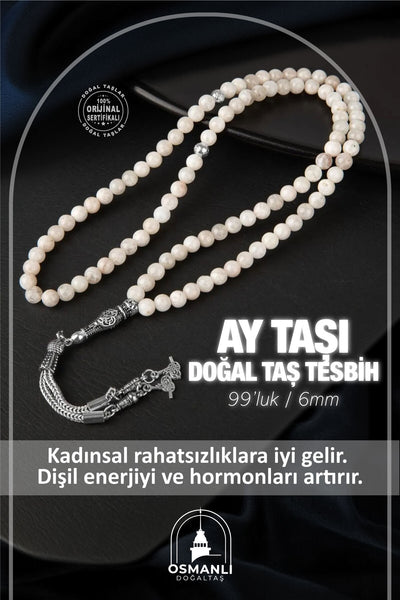 Ay Taşı Doğal Taş Tesbih 99luk - 6mm