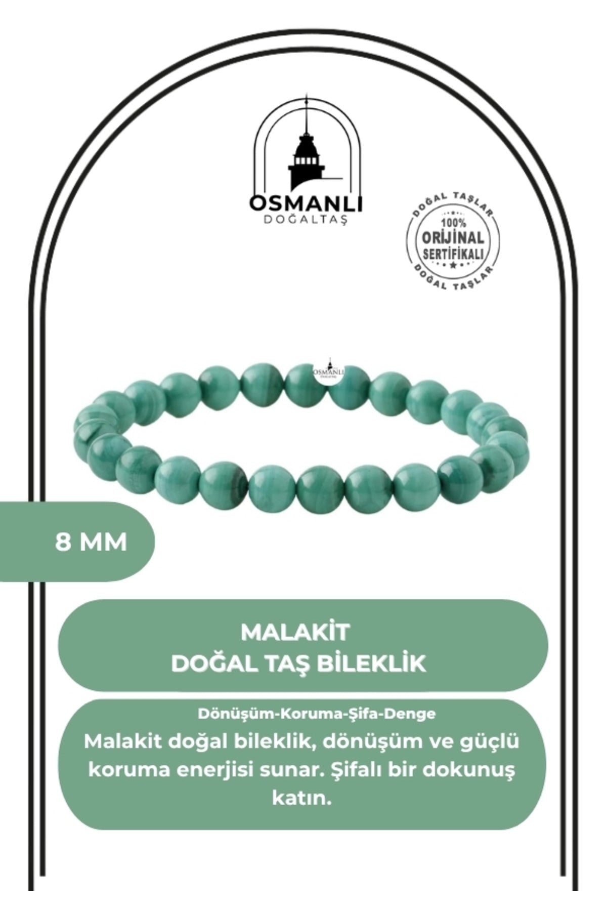 Malakit 8mm Doğal Taş Bileklik