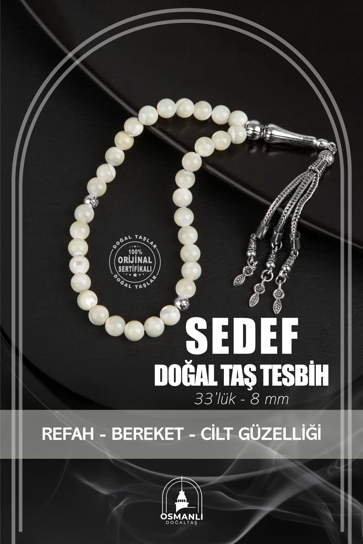 Sedef Doğal Taş Tesbih 33lük - 8mm