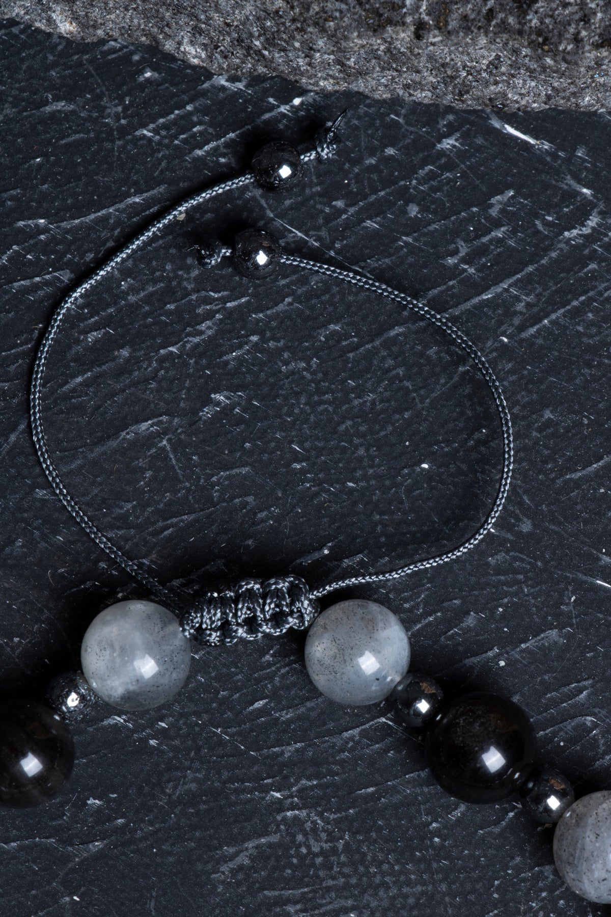 Sertifikalı Labradorit, Obsidyen, Hematit Doğal Taş Makrome Bileklik