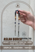 Aslan Burcu Zaza Tesbih Doğal Taş Bronzit, Dumortierit, Güneş Taşı, Jasper, Kalsit, Siyah Göz Akik